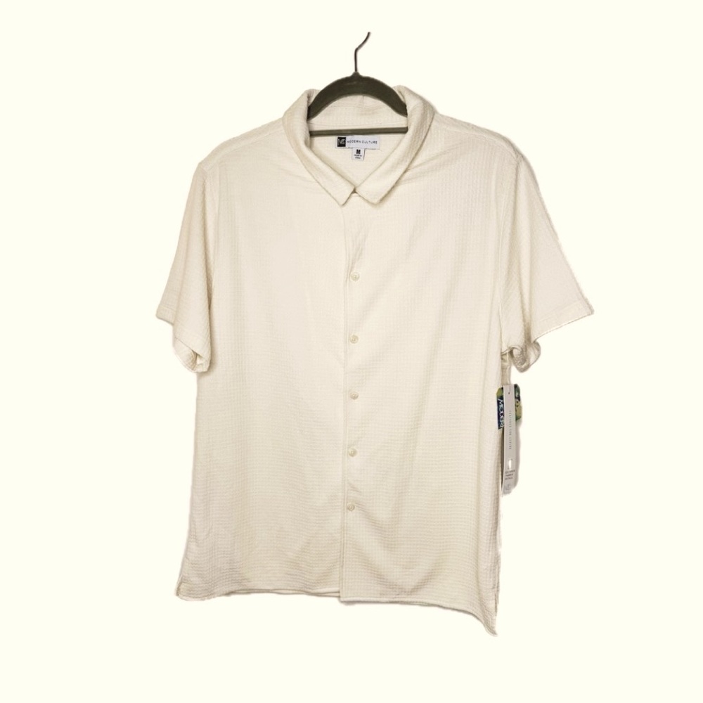 Modern Culture Waffle Textured Fabric Button Down Collared Cream Shirt Men’s M